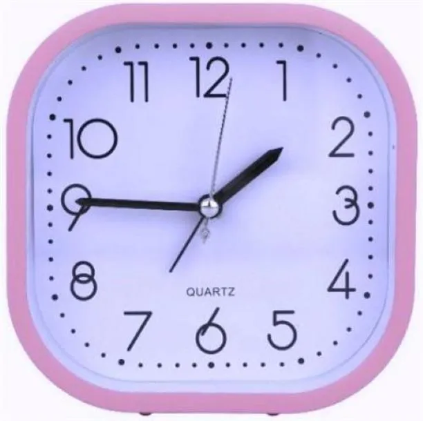 Bedside Square Analogue Alarm Clock -12cm - Pink