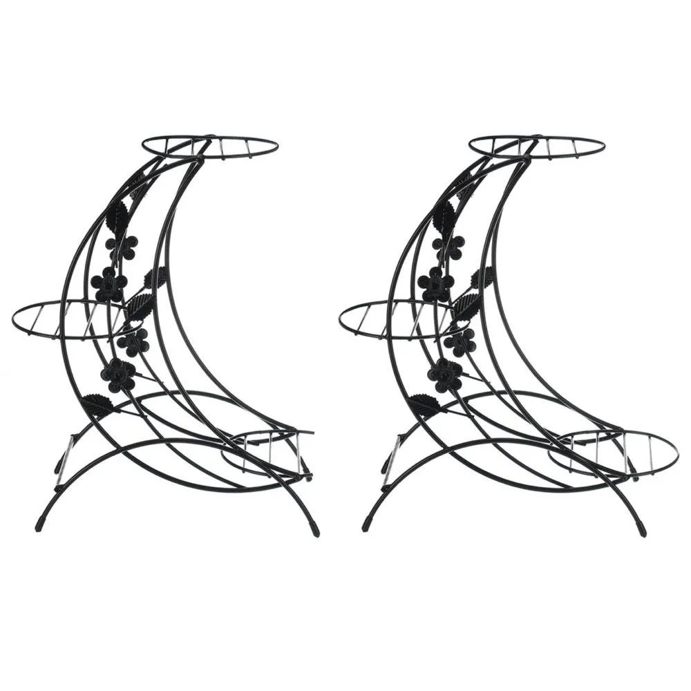 Garden Iron Flower Decoration Plant Stand Shelf Set Of 2 -37cm - Black