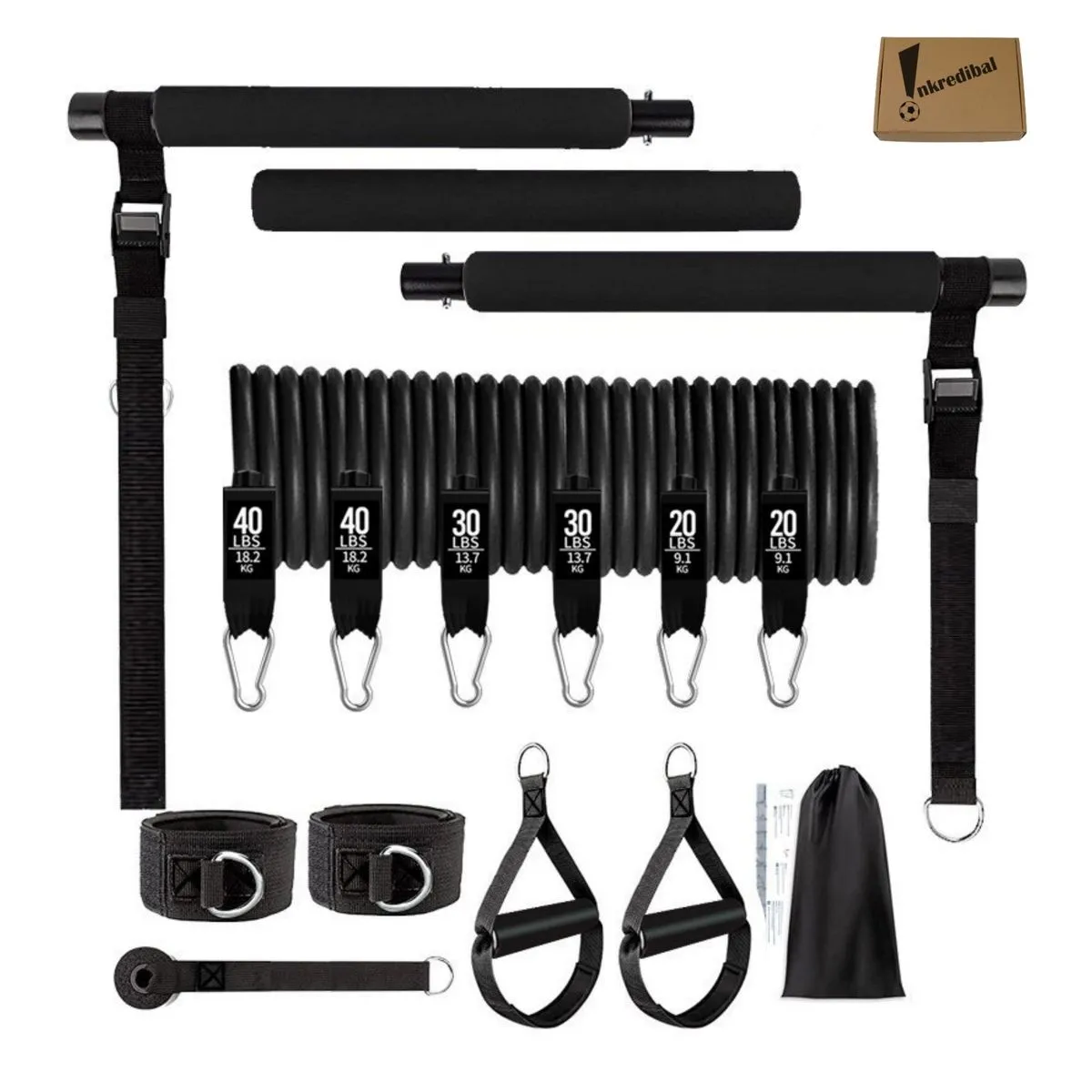 16Pcs Pilates Resistance Bands Exercise Set Workout Yoga Equipment Fitness - Black