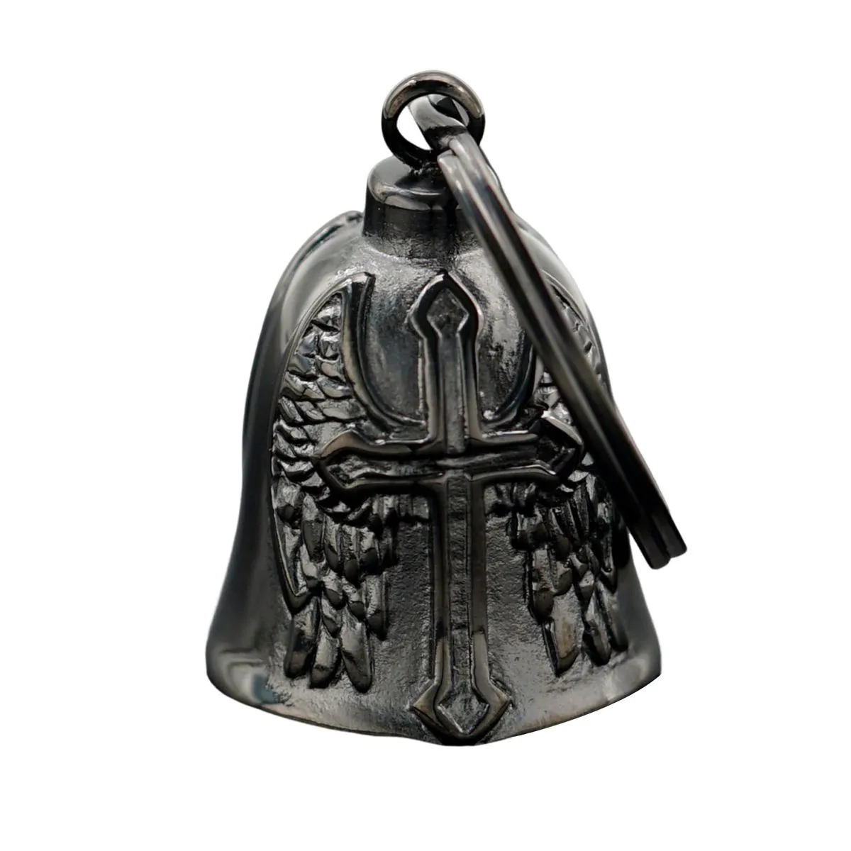 Angel Wings & Cross Motorcycle Biker Bell Accessory or Key Chain for Luck - Black