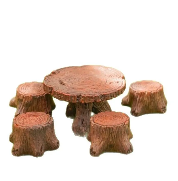 Resin Craft Garden Stake Table and Chair Mini Ornament Set of 5
