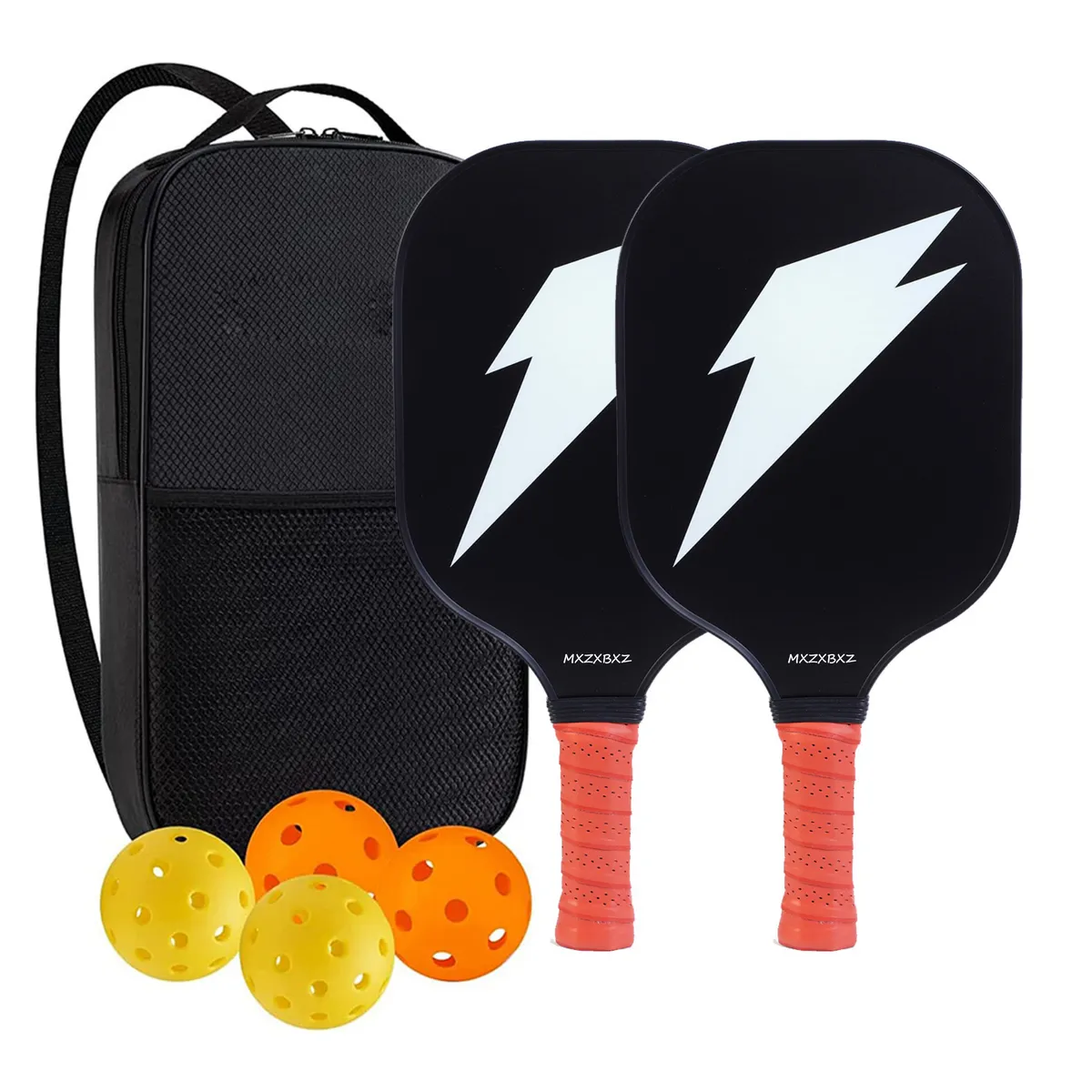 MXZXBXZ Pickleball Paddles Set Lightweight Pickleball Rackets with 4 Balls - Black