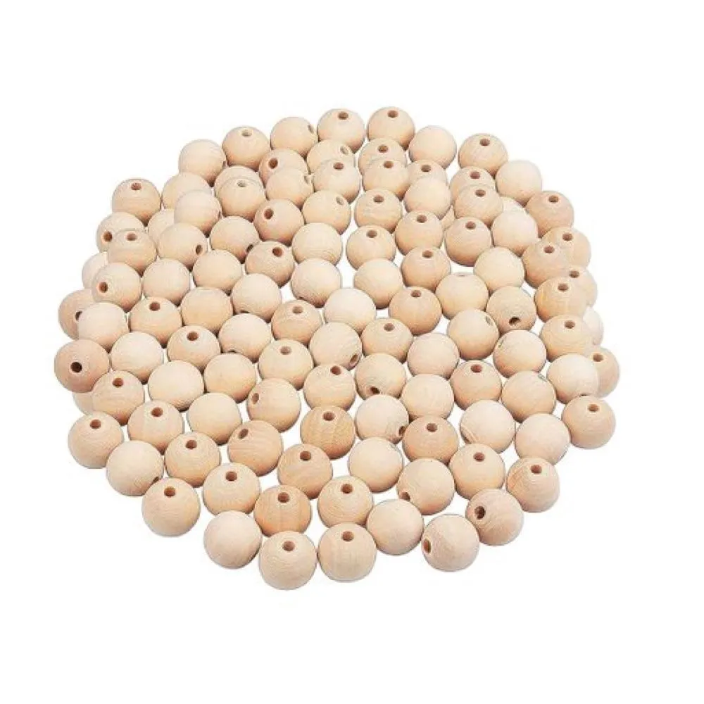 Craft Round Unfinished Natural Wood Beads For DIY Projects - 50 Piece - 1.5cm x 1.5cm