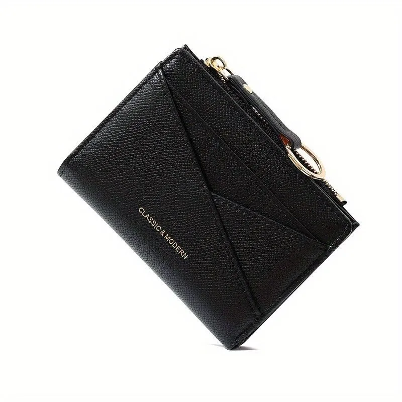 Women's short wallet with irregular design, ultra-thin. - Black