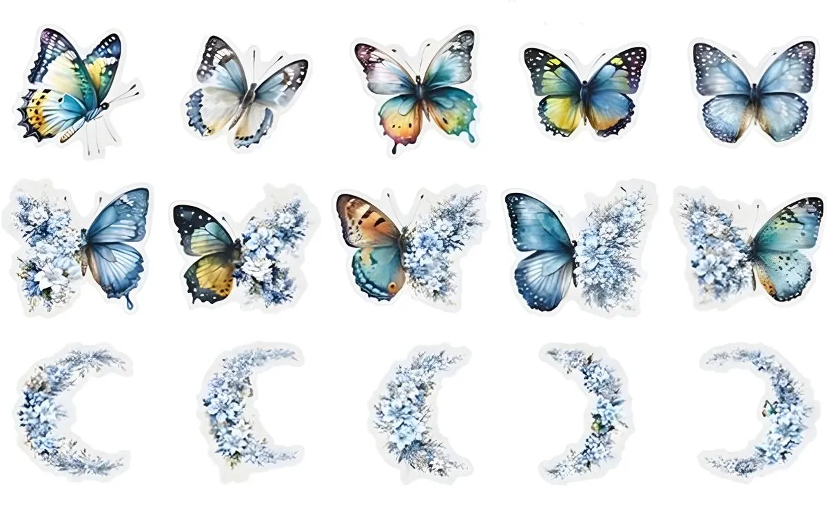 1pack/30Pcs Butterfly, Moon, Flowers Themed Waterproof Scrapbook Stickers