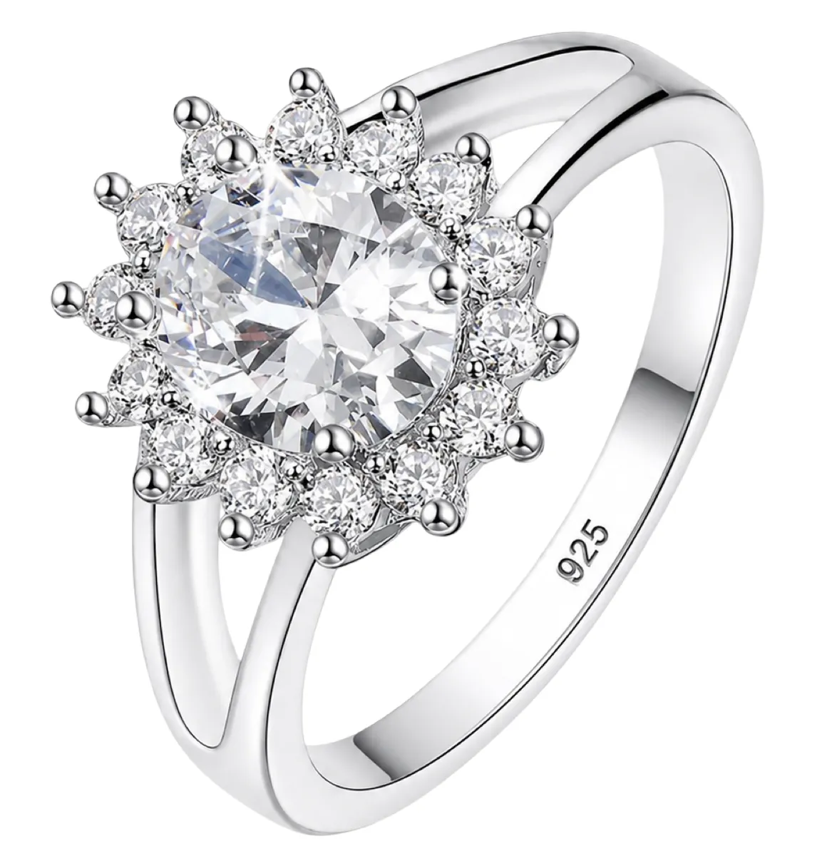 925 Sterling Silver Plated Shiny Zirconia Sunflower Ring