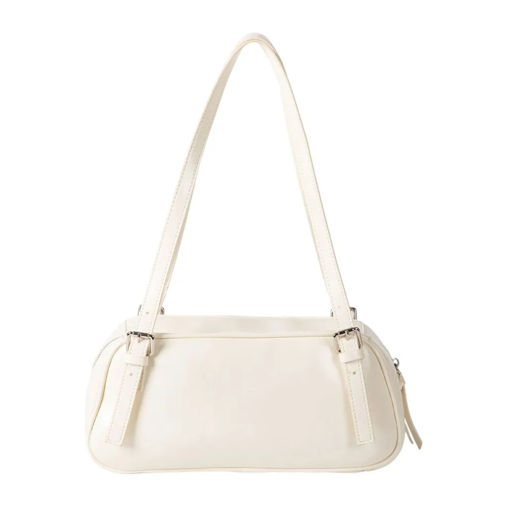 White Glossy Leather Minimalist Versatile Chic Bowling Bag