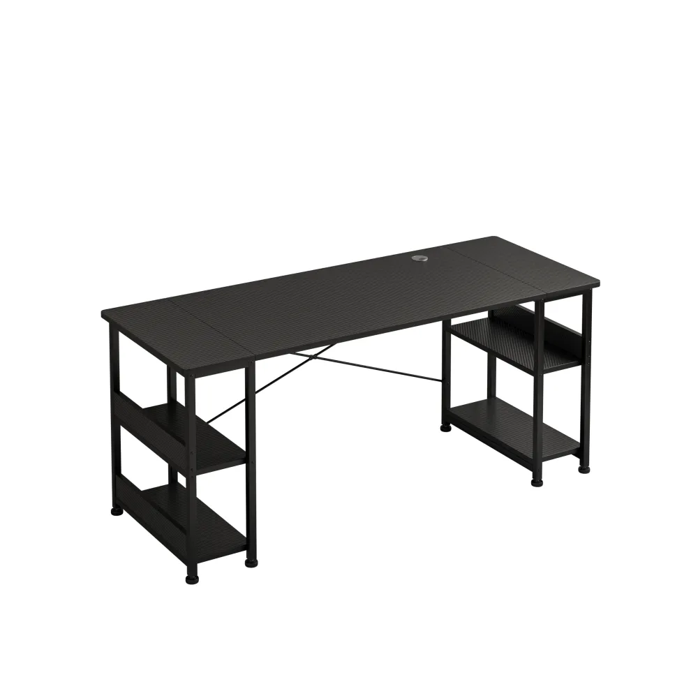 AURIZA Extra Long 150cm Computer Desk with Storage Shelves Black/White - Black