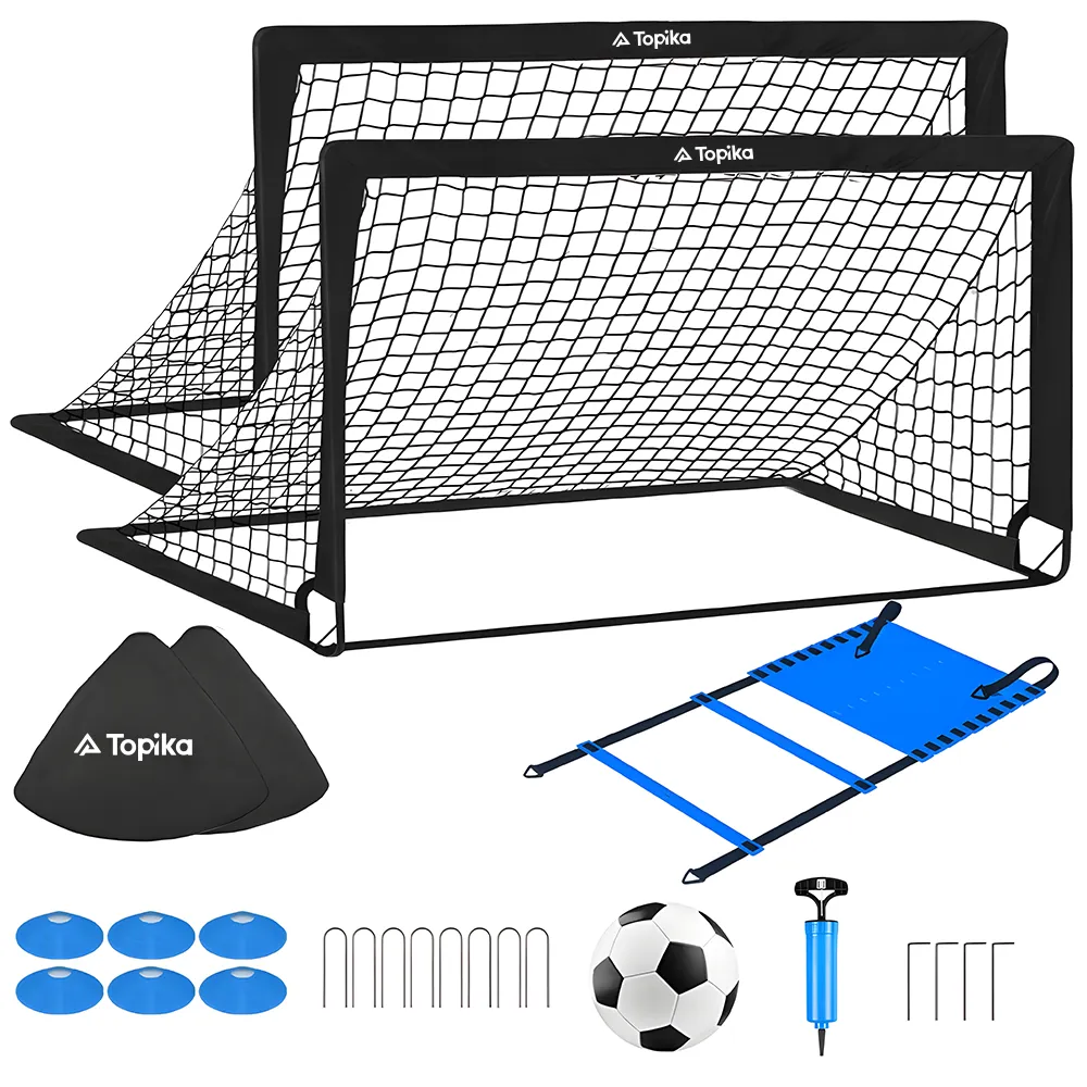 Topika Fold-Up Portable Kids Soccer Goal Set Soccer Nets for Training 2pack - Black
