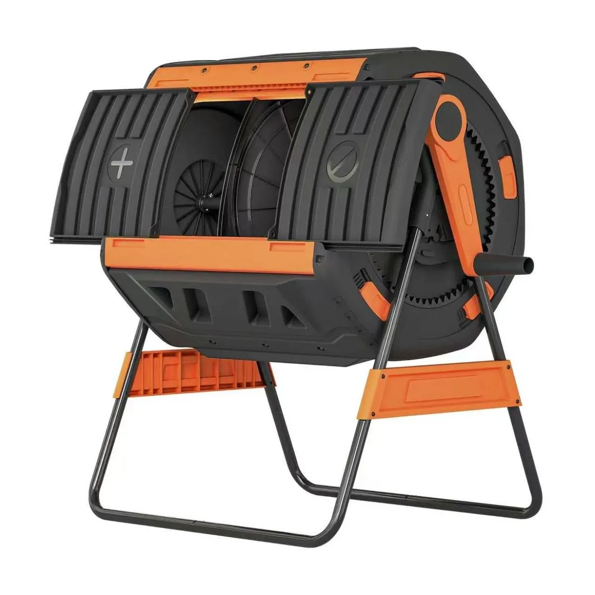 53 Gallon Dual Chamber Composter Tumbling Fertilizer Bin Hand Crank Outdoor