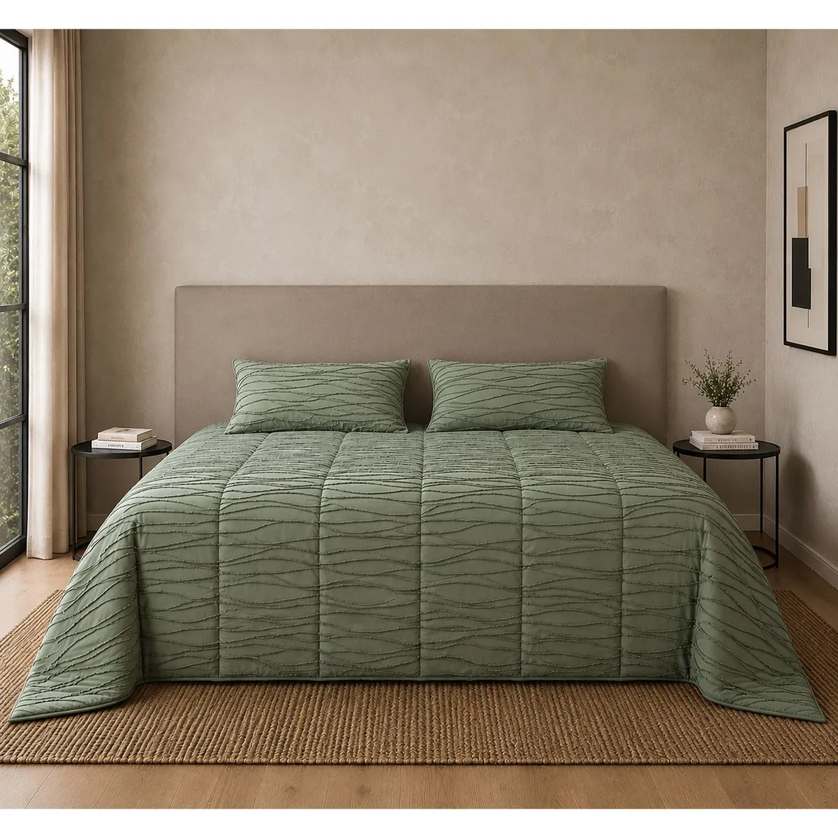 Pierre Cardin Textured Comforter 240x240cm with Pillowcases -Textured Drift
