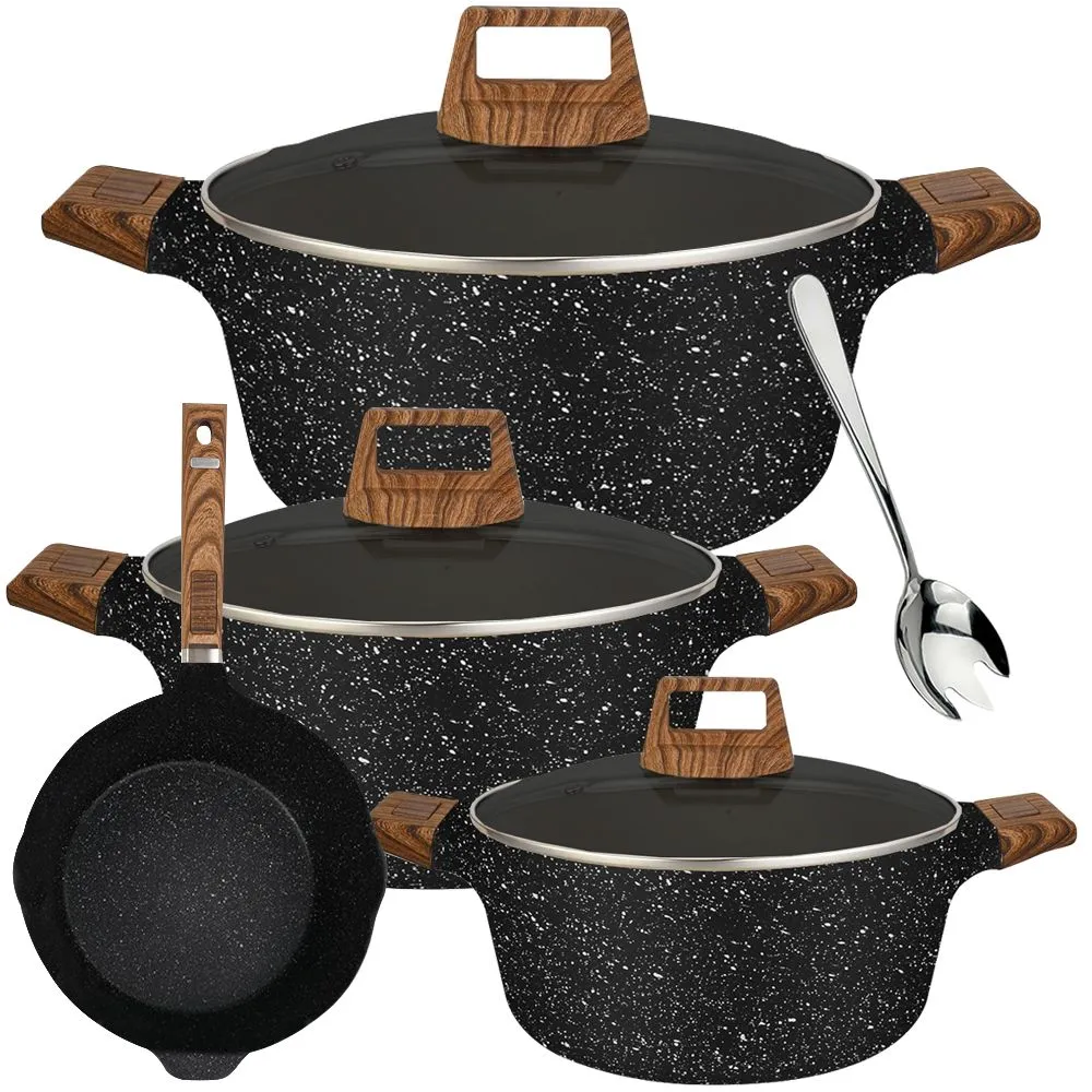 Marble Stone Frying and Stir-fry Nonstick Cookware Casserole Sets - Set of 8 - Black