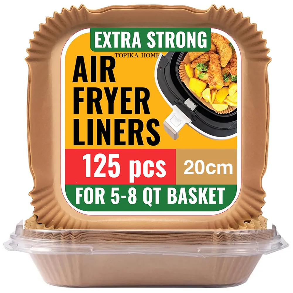 Topika Air Fryer Liners Square Airfryer Liner for Baking & Frying 125pcs - Brown ：20 cm