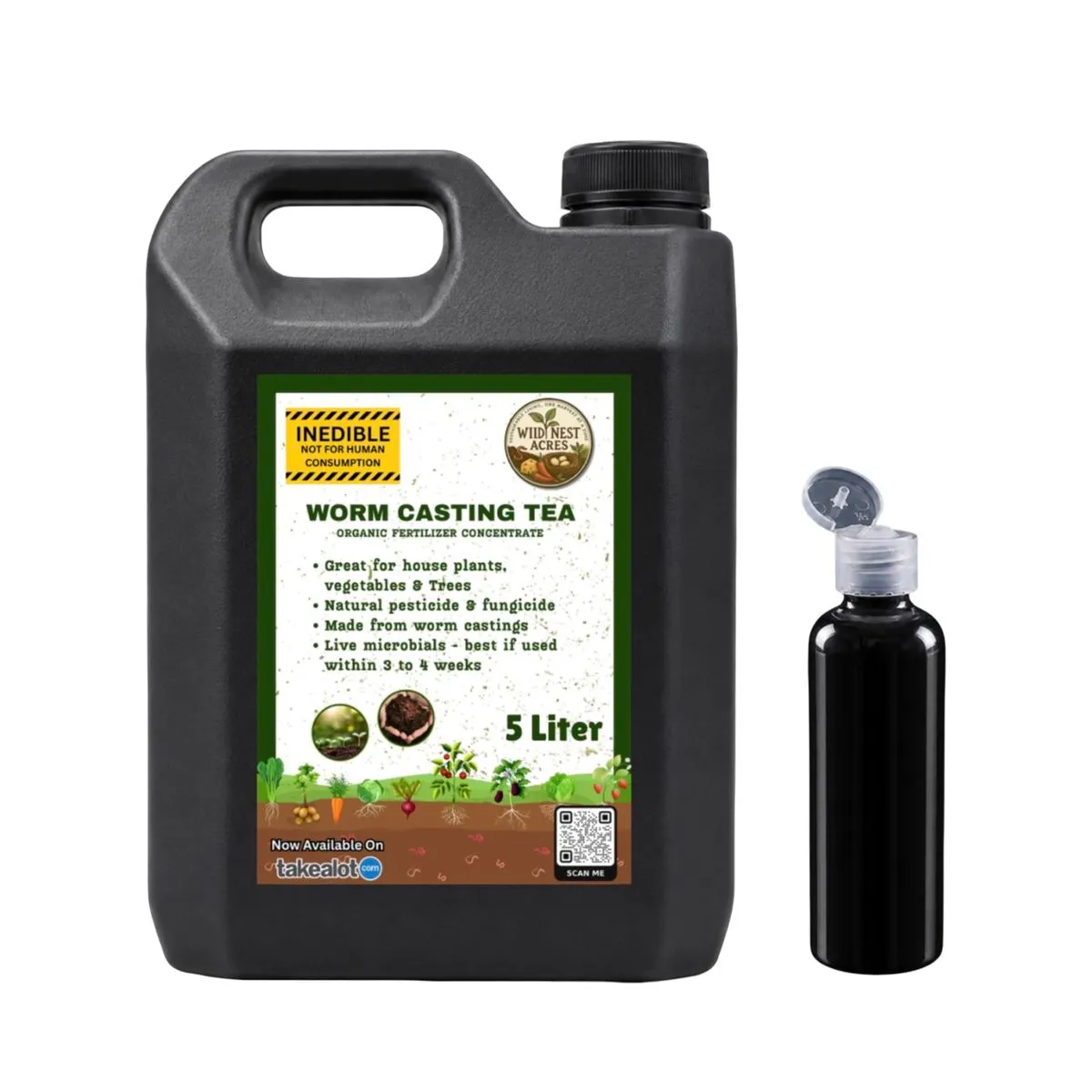 Worm Casting Tea Organic Fertilizer Concentrate 5L with Activator Bottle