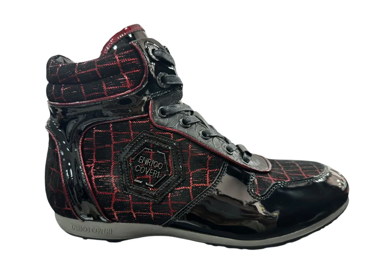 Enrico Coveri Men Black/Red Pattern Lace Up Boots