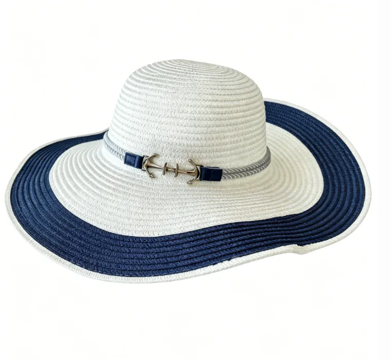 Nautical Anchor Decor Wide Brim Straw Sun Hat