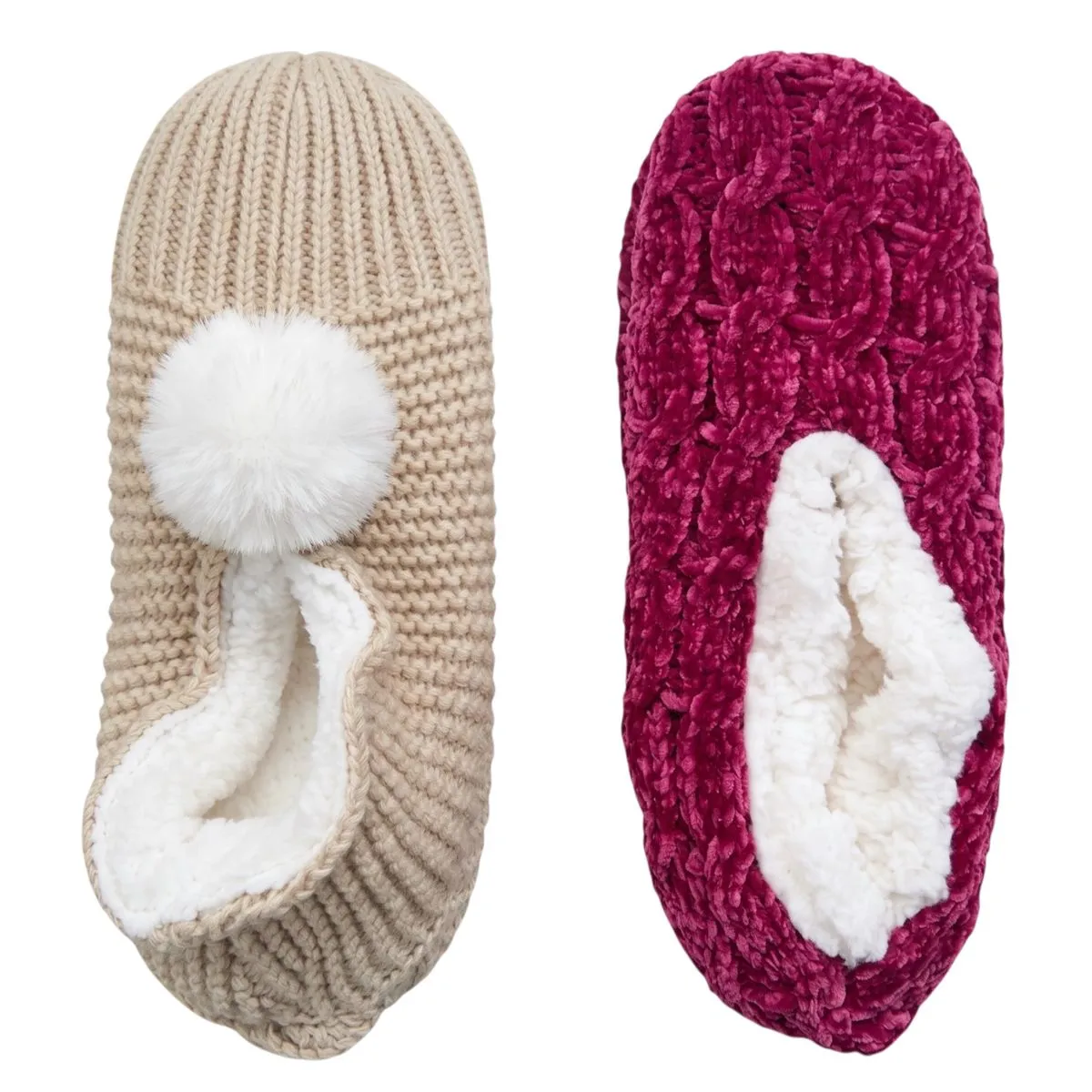4 Pack Winter Knitted Ladies Fleece Lined Slippers Sock NonSkid Sole UK 3-6