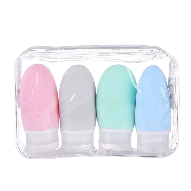 4 Pack 60ML Travel Size Toiletries Containers with PVC Bag