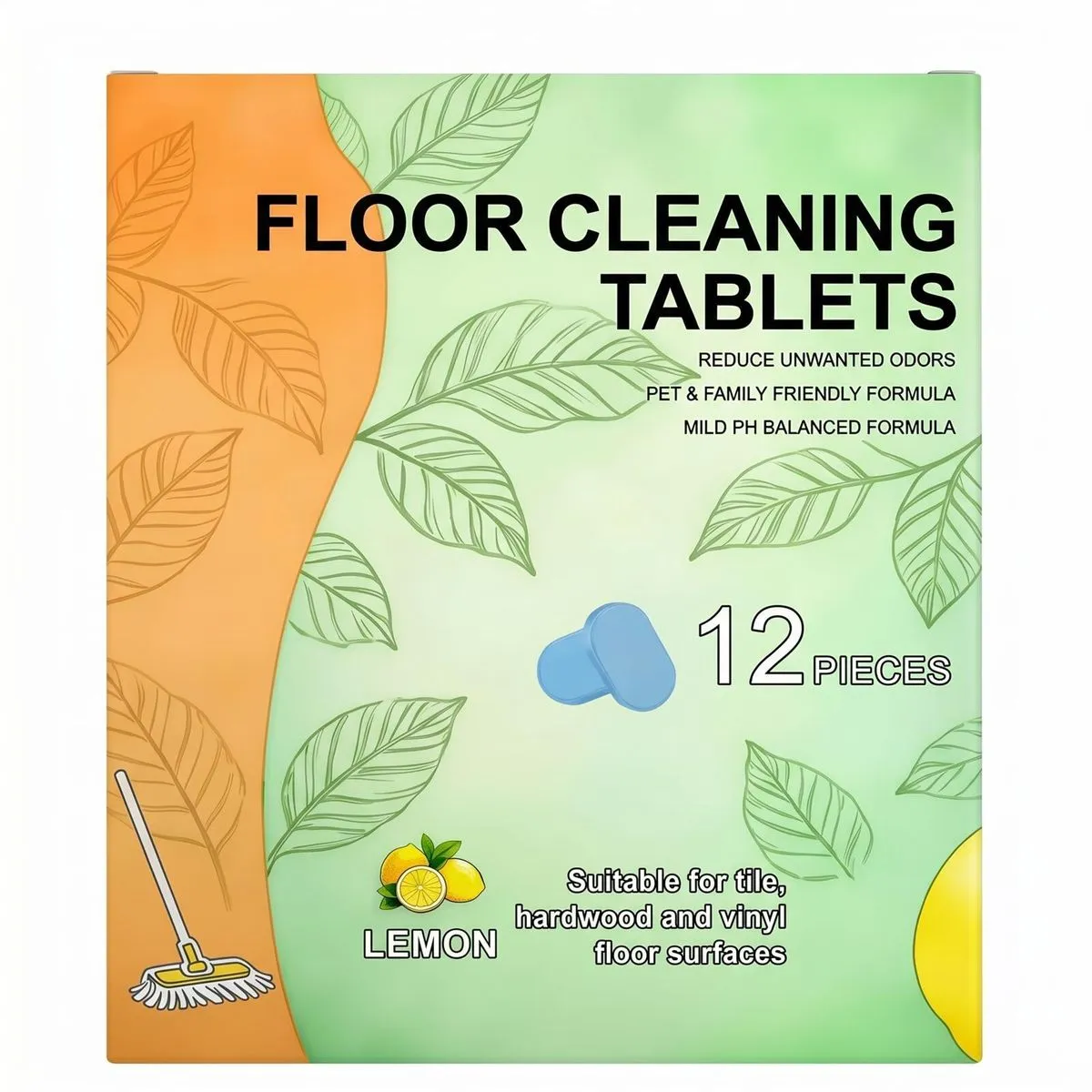 12-Piece Multi-Surface Floor Cleaning Solution Tablets - Lemon