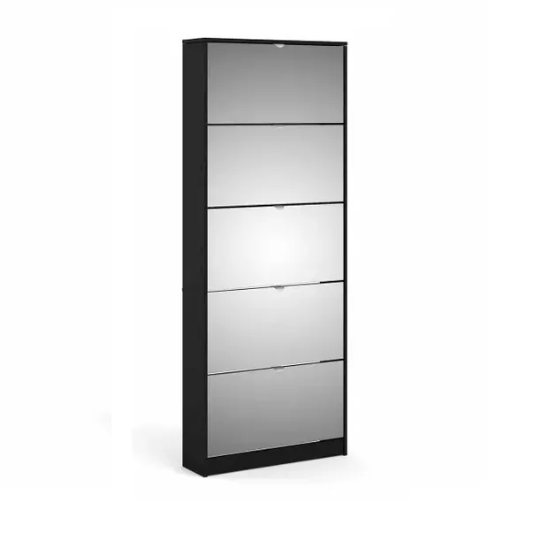 5 Door Stackable Shoe Storage Cabinet with Mirror in Black