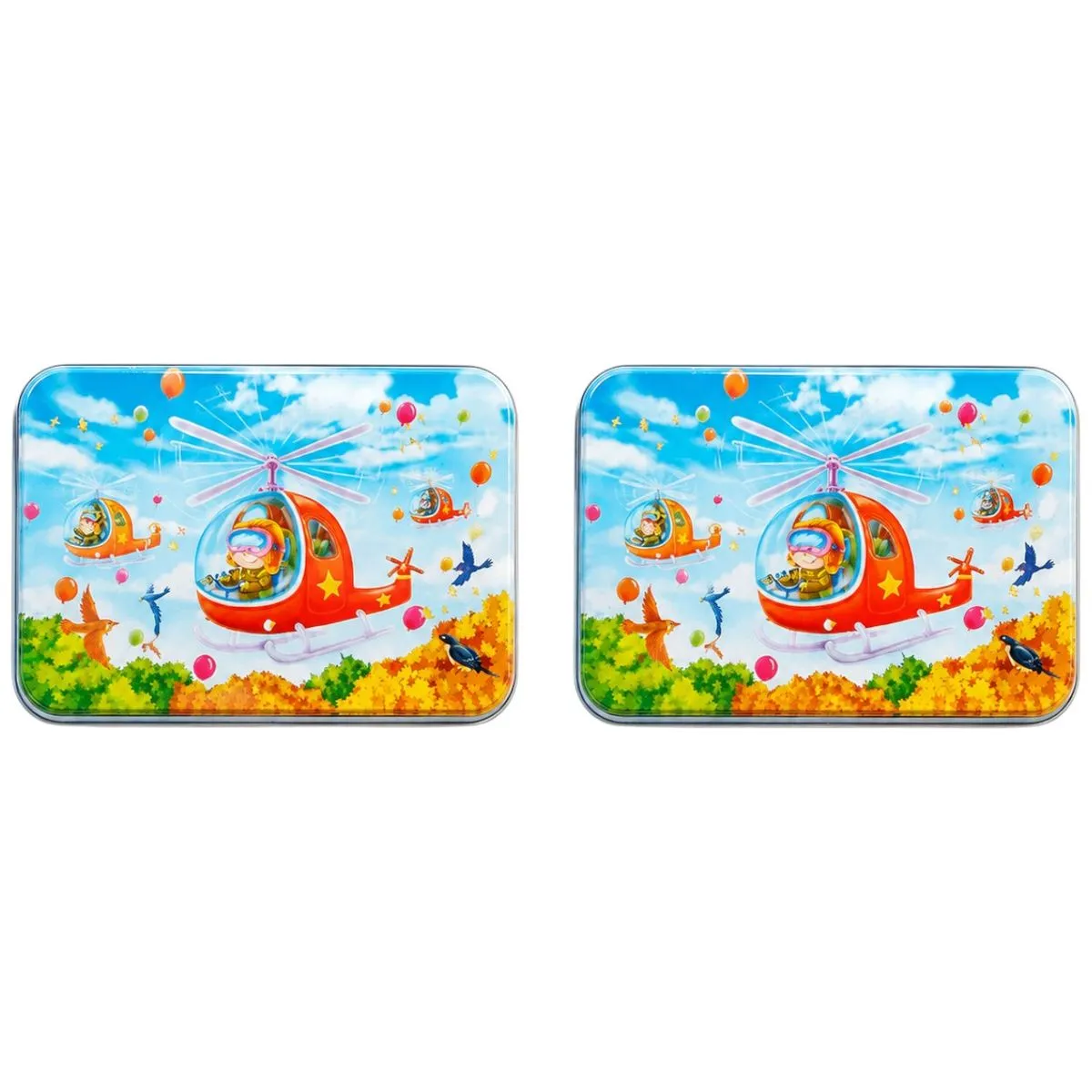 2 Pack - Cartoon Helicopter Jigsaw Puzzle For Children - Blue & Red