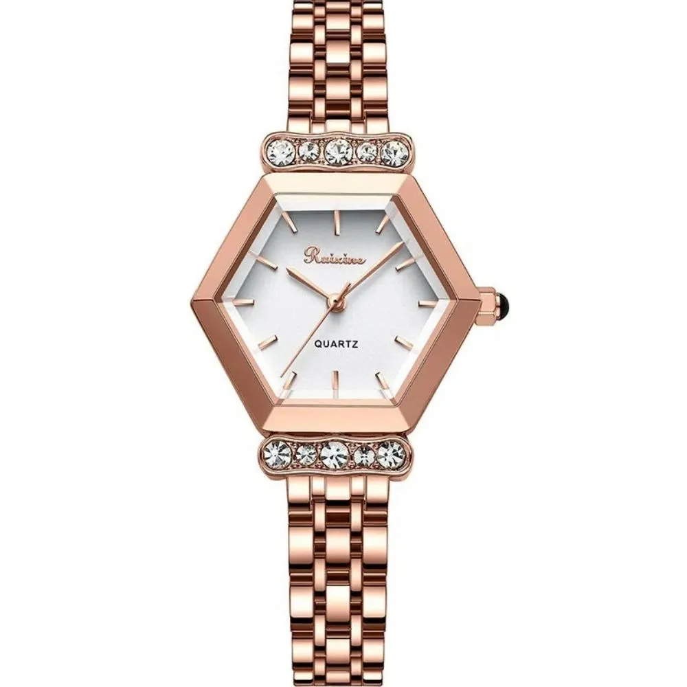 RUIXINE Rose Gold Ladies' Watch With A Diamond-Set Hexagonal Dial
Elegant