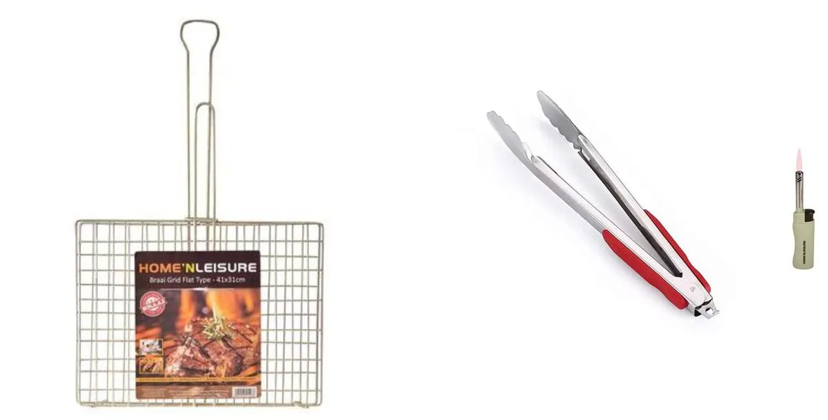 Braai/BBQ Chicken Grid 41cm x 31cm Plus Braai Tongs and fire Lighter