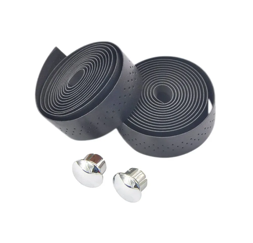 2 Piece PU Leather Road Bike Bar Straps Bicycle Handlebar Tape - Black