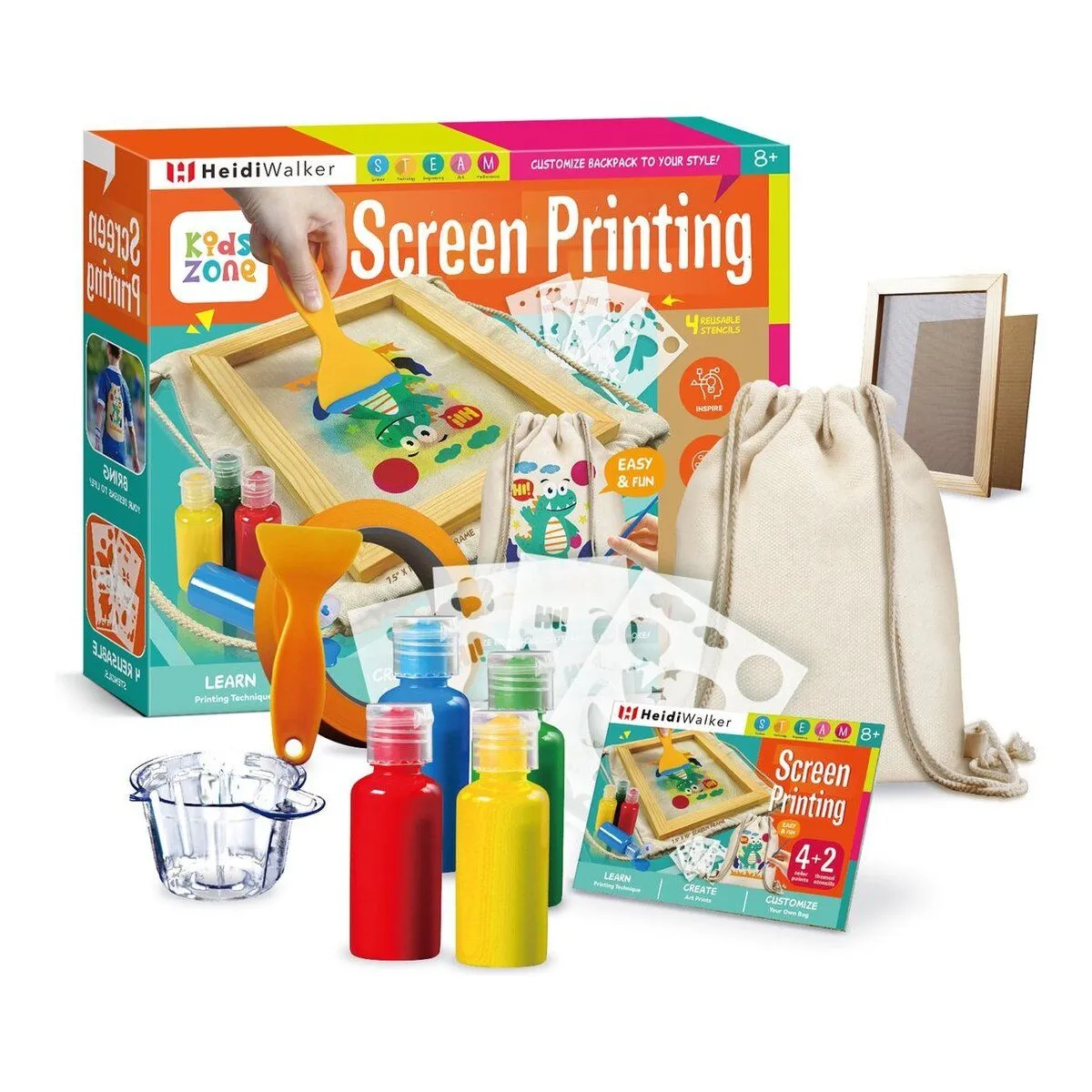 Kids Screen Printing Kit - DIY Fabric Design Set with Frame & Stencils