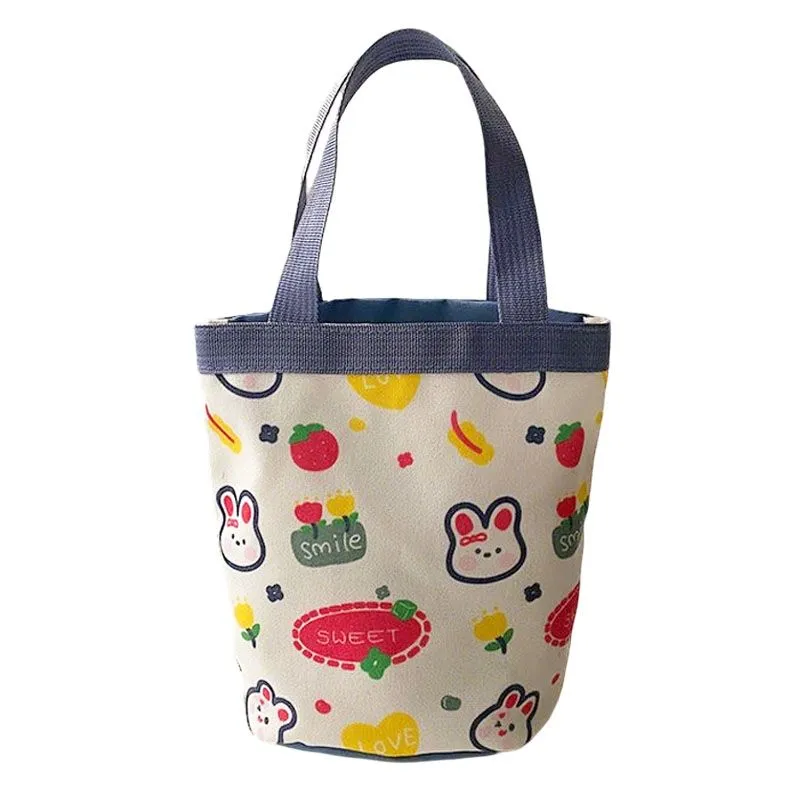 Cute Doodle Canvas Bag Bucket Tote - Rabbit Print
