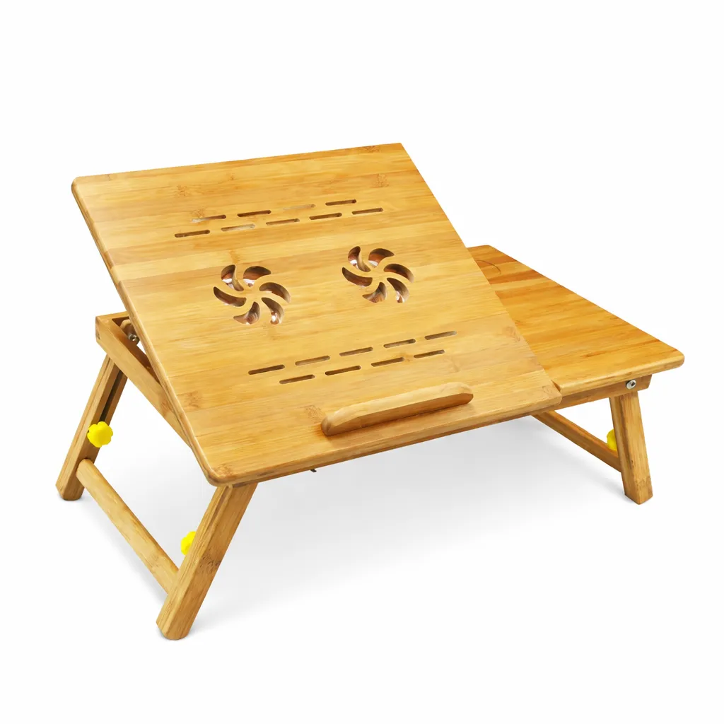 Hazlo Bamboo Adjustable Laptop Office Tray Table with 2 Cooling Fans
