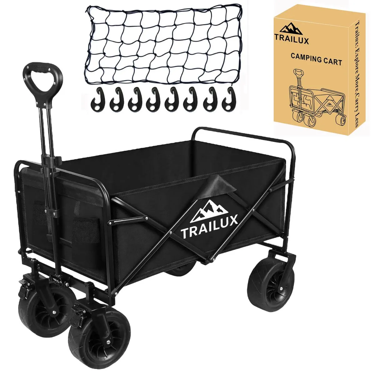 Trailux Double Brake Adventure Camping Foldable Wagon Cart with Cargo Net