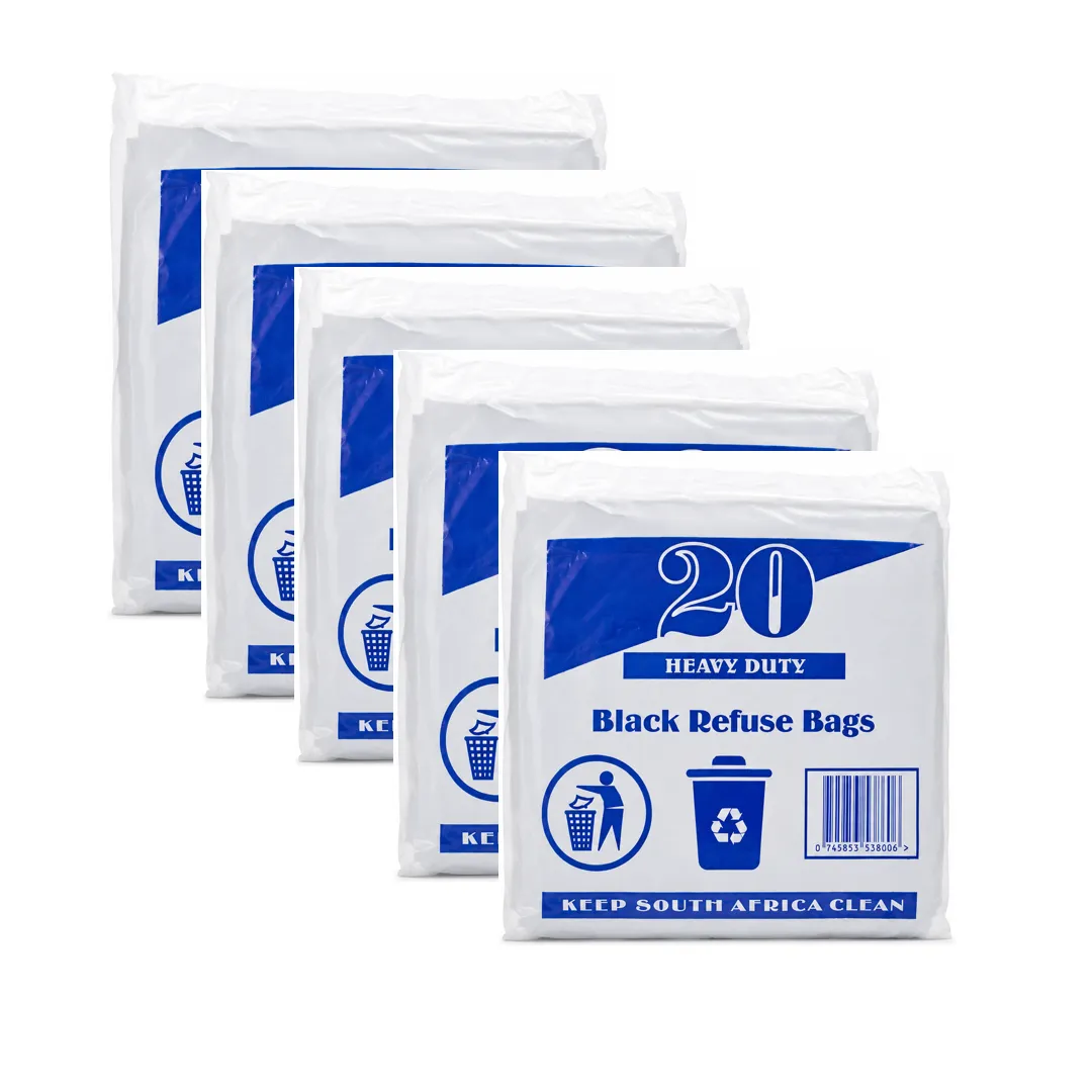 PWC Bulk Heavy-Duty Black Refuse Bags - 100 Bags (5 x 20 Pack)