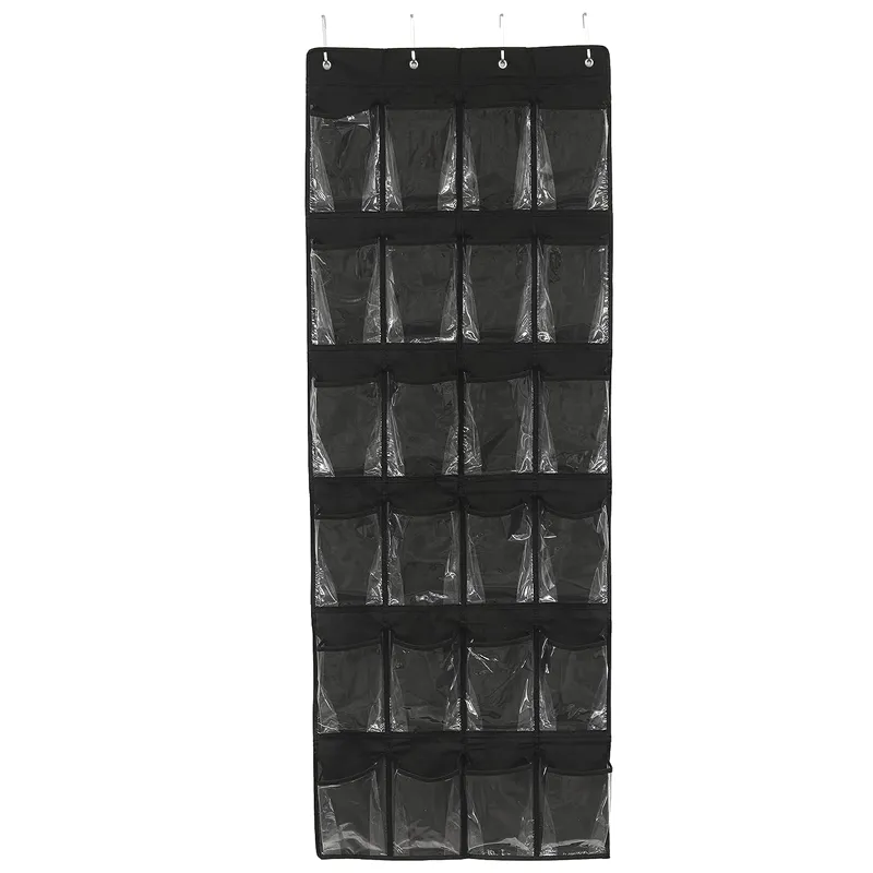 24 Pocket Over The Door Hanging Shoe Organizer- BA-98 - Black