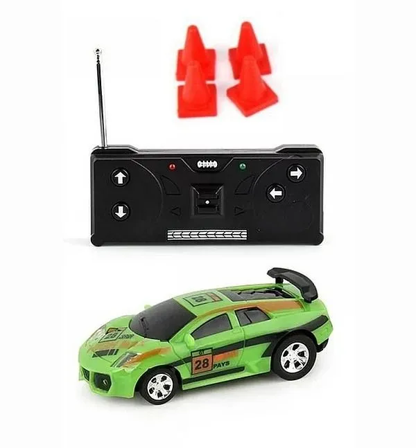 Mini Coke Can Size RC Car Pocket Racer Toy with LED Lights - Kids Toy - Green