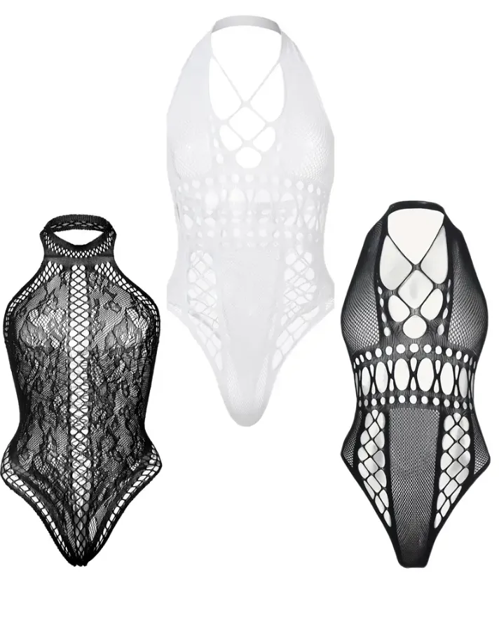 3-Pack Sexy Lace Mesh Bodysuits