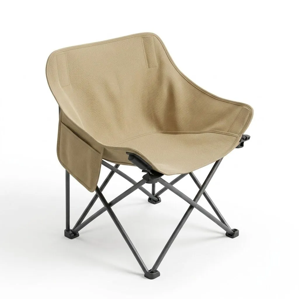 2-Pack Folding Moon Chair - Heavy Duty 200kg - Khaki - with Carry Bag
