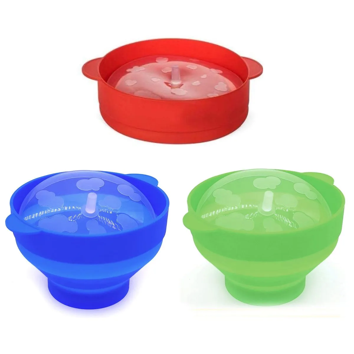 Silicone Collapsible Popcorn Bucket with Lid and Handle - 3 Pack