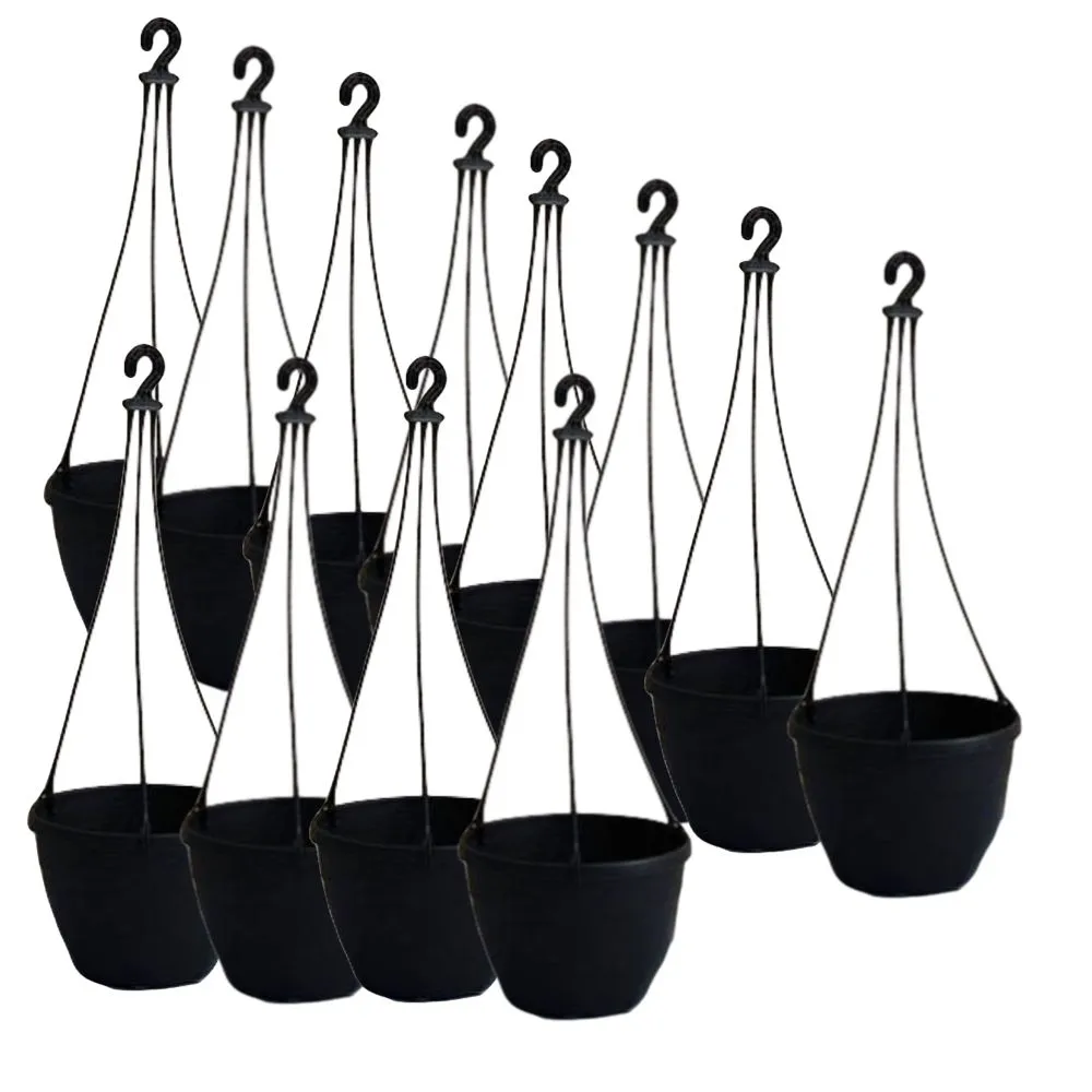 Garden Pot Plant 20cm Hanging Set of 12 - Black
