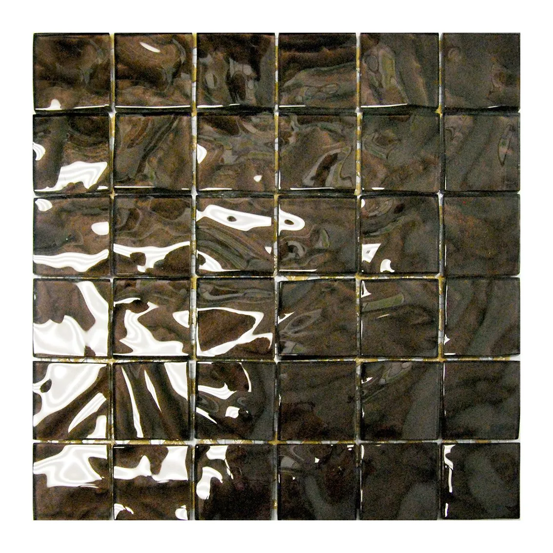 Oceana Mosaic Tile Sheets - Crystal Glass with Metallic Backing - Box of 6 - Brown Grey