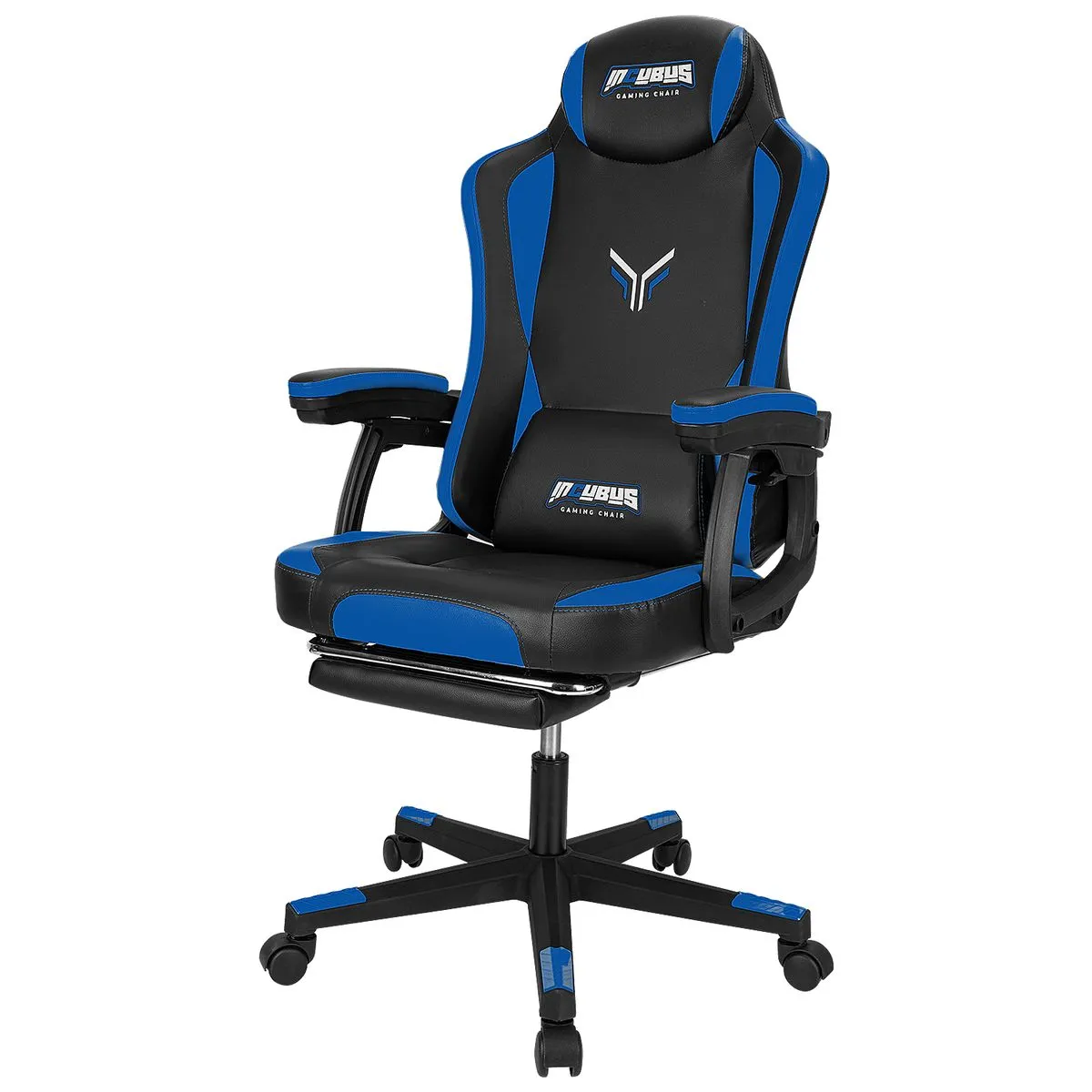 Deli Ergonomic Gaming Chair with Retractable Footrest - Blue