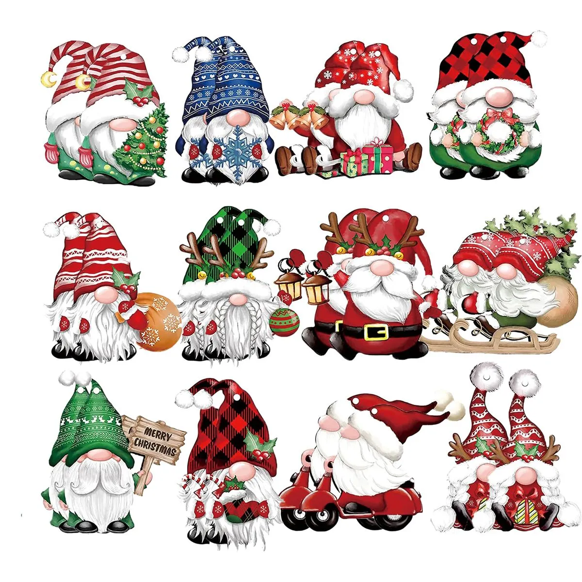 24 Piece Wooden Christmas Dwarf Decorations, Christmas Birthday Party Set - Red
