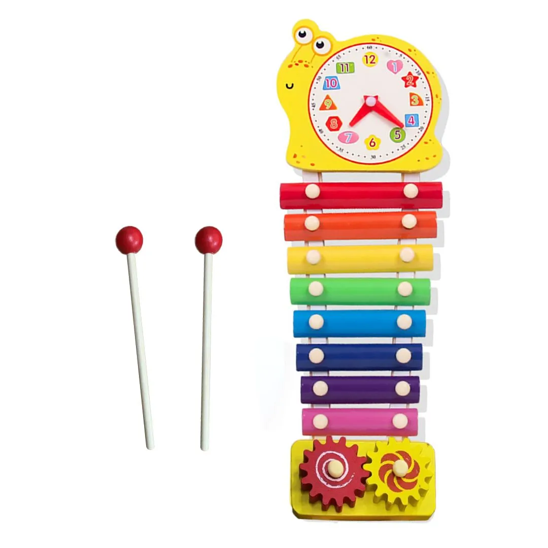 Xylophone Musical Toy Instrument for Kids 8 Tones with Gear and Clock