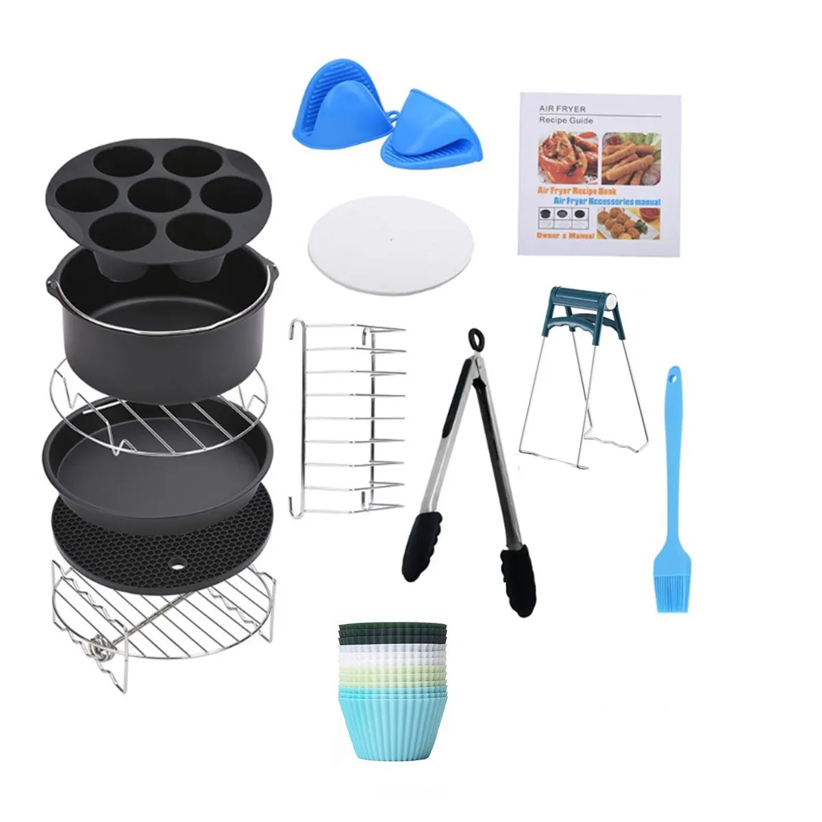 125 Pieces Universal Air Fryer Accessories Set, 8 Inch with Cookbook