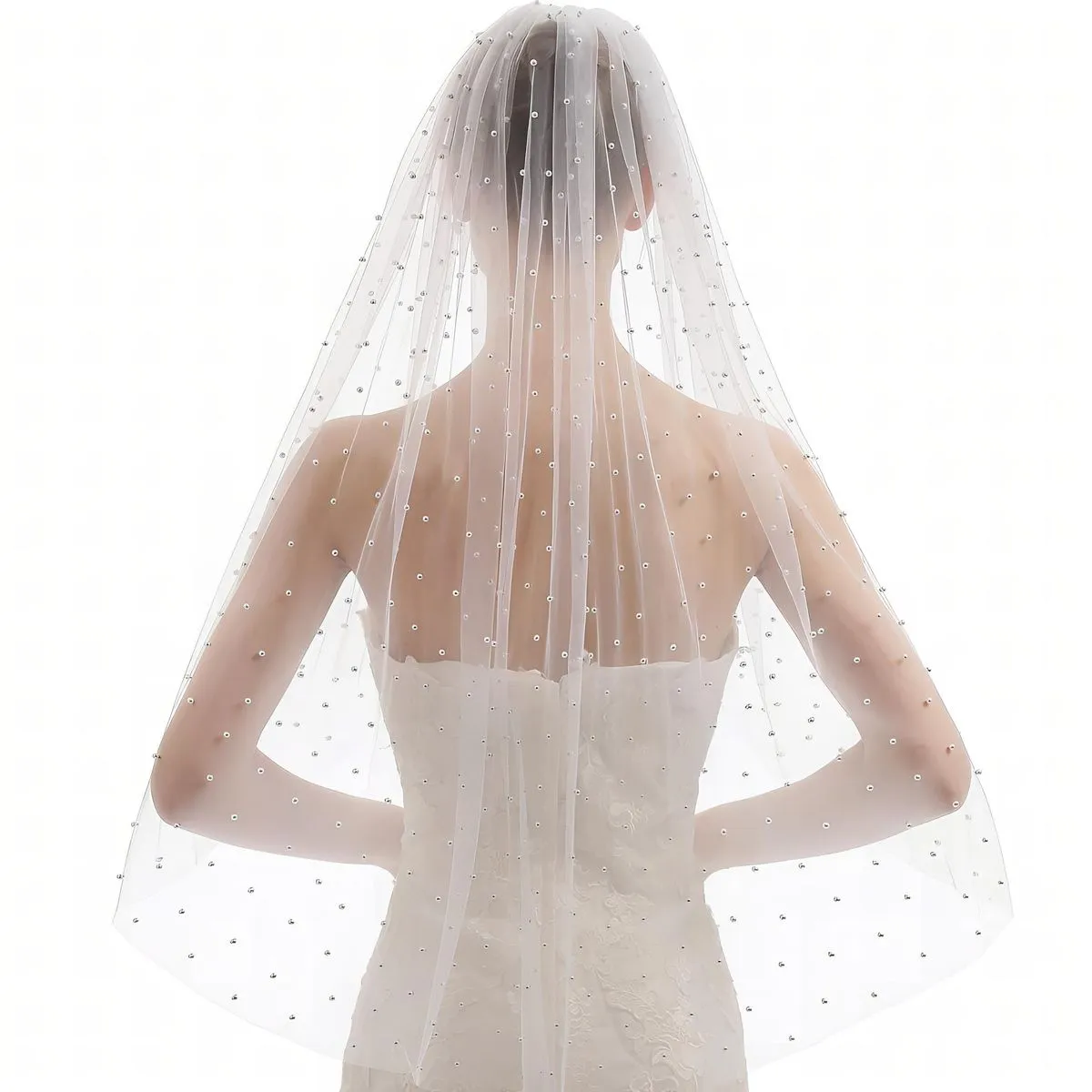 Pearl Bridal Veil with Comb for Brides - Elegant White Wedding Accessory