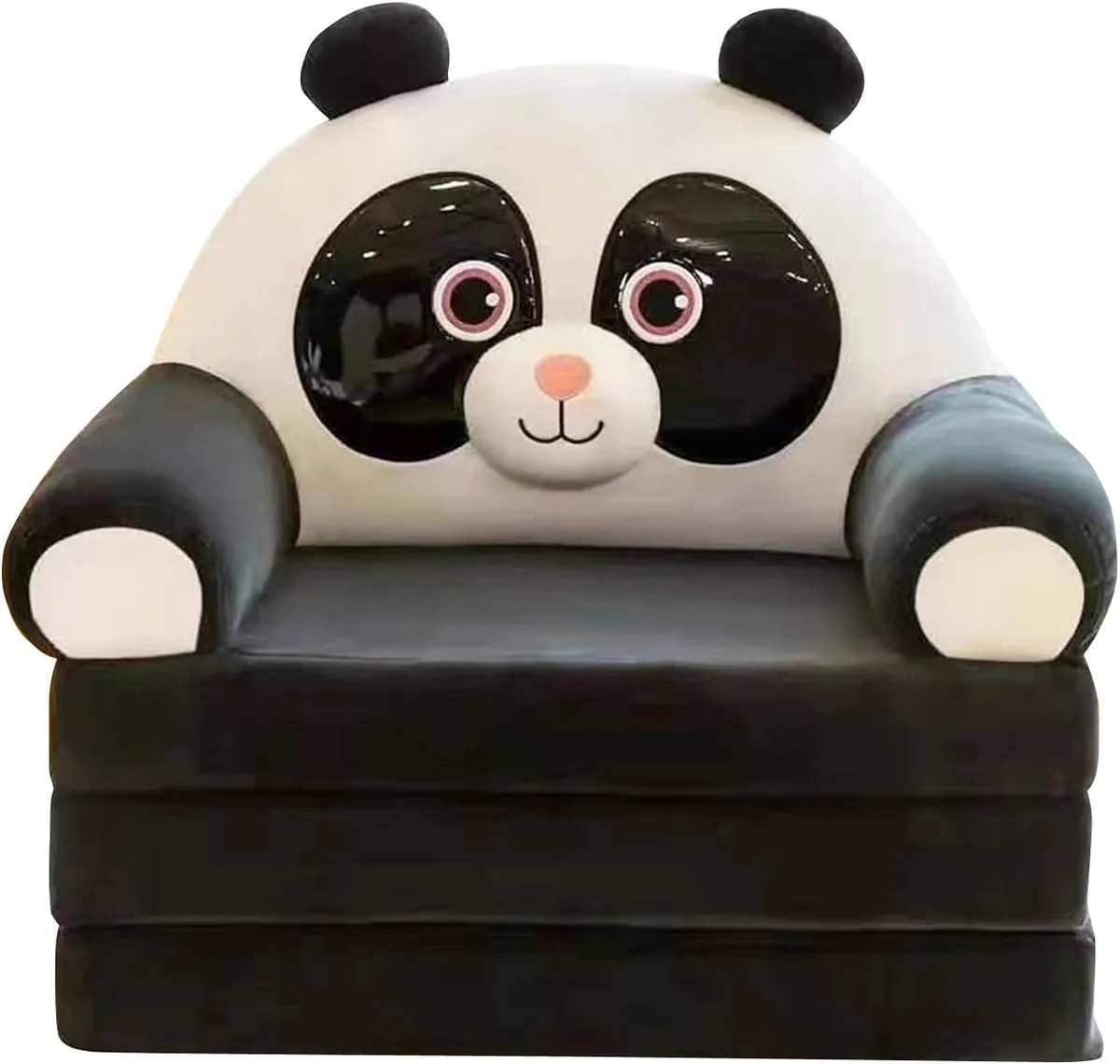 Kids Fold Out Couch - 2 in-1 Convertible Sofa to Lounger - BLACK PANDA