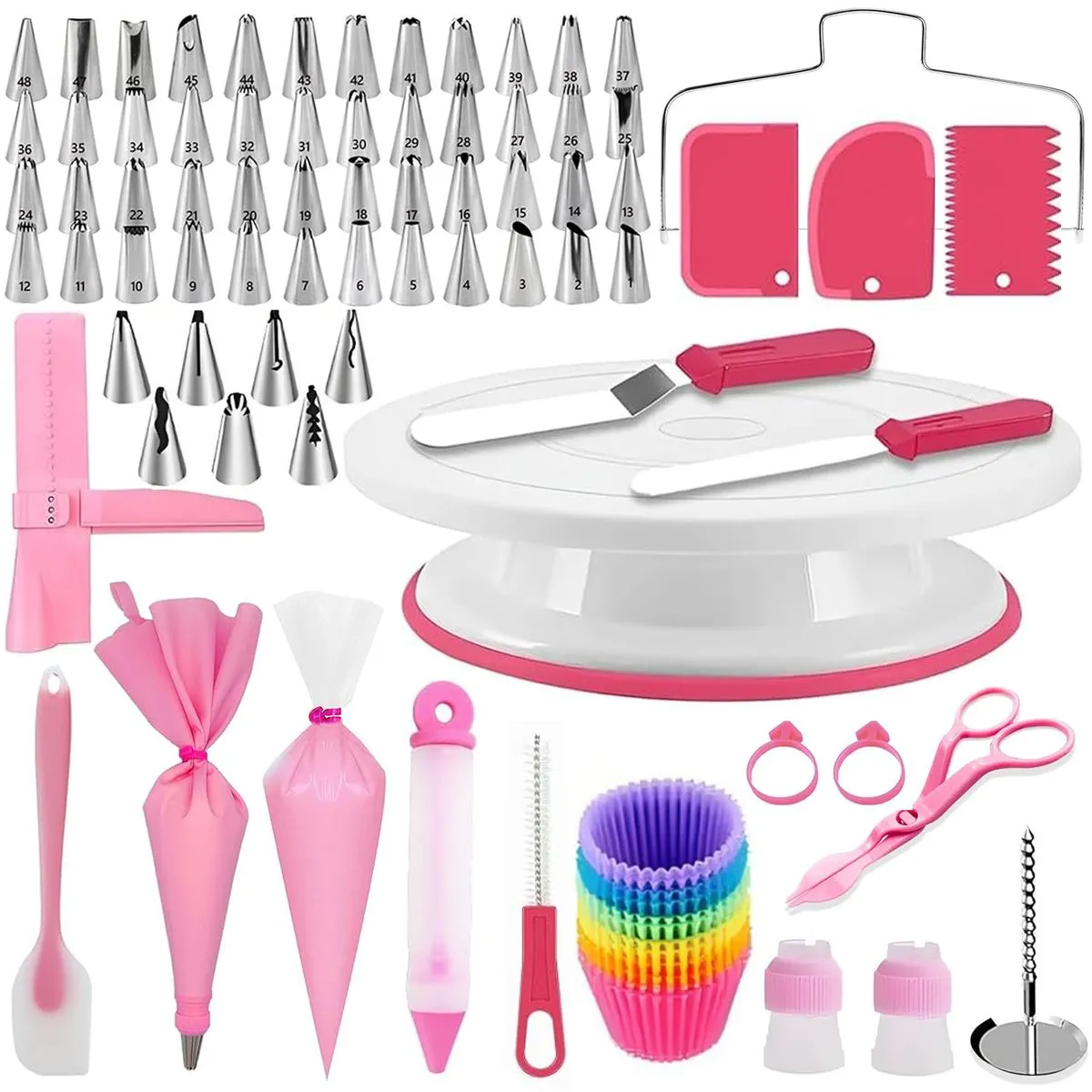 196pcs Cake Decorating Kit Baking Supplies Tool Set Turntable & Nozzles