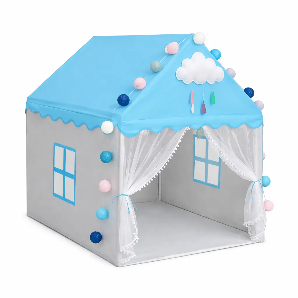 Kids Indoor Playhouse Tent With Curtains - Blue
