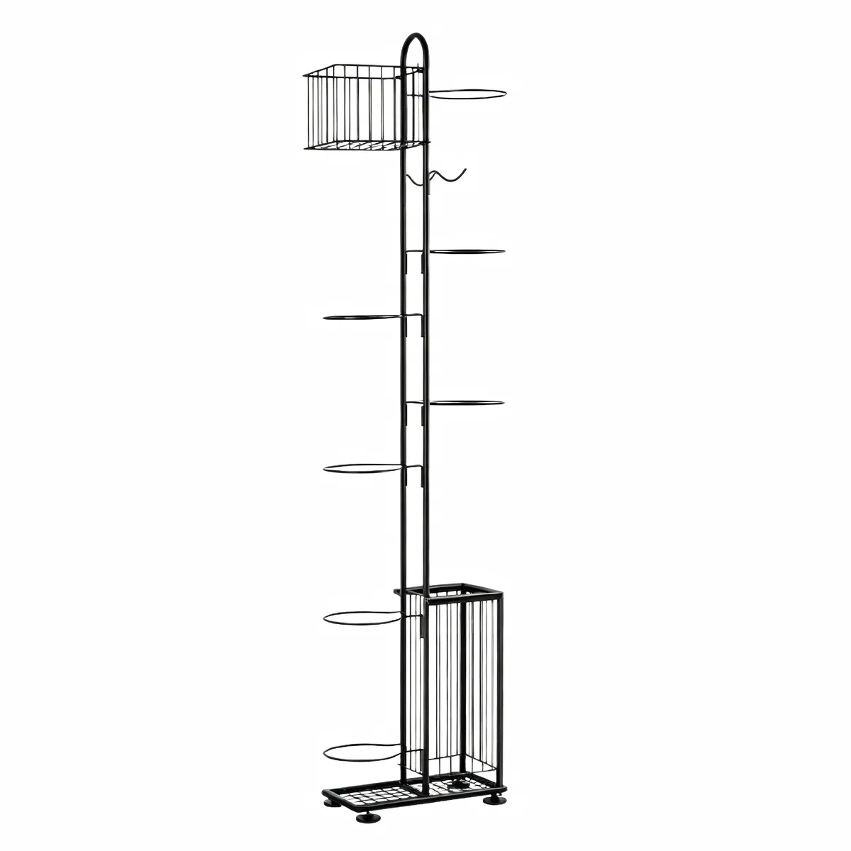 Multi Function Basketball Rack Sports Ball Holder with Hooks - 5 Layer