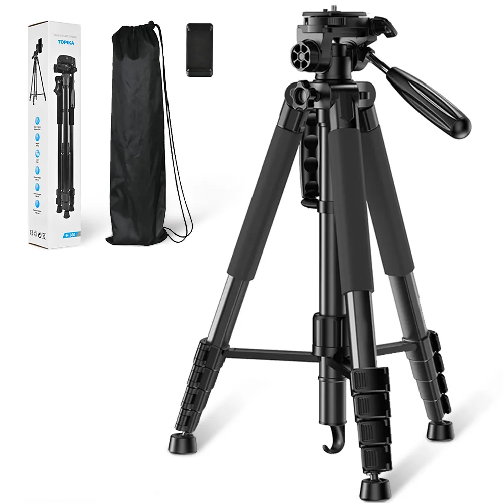 Topika-F-180T Black Camera Tripod, 1.8m Iron Tube, 3 Feet Stand, 18cm-180cm